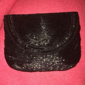 Vintage Black Hand Made Beaded Evening Purse Bag Black Clutch